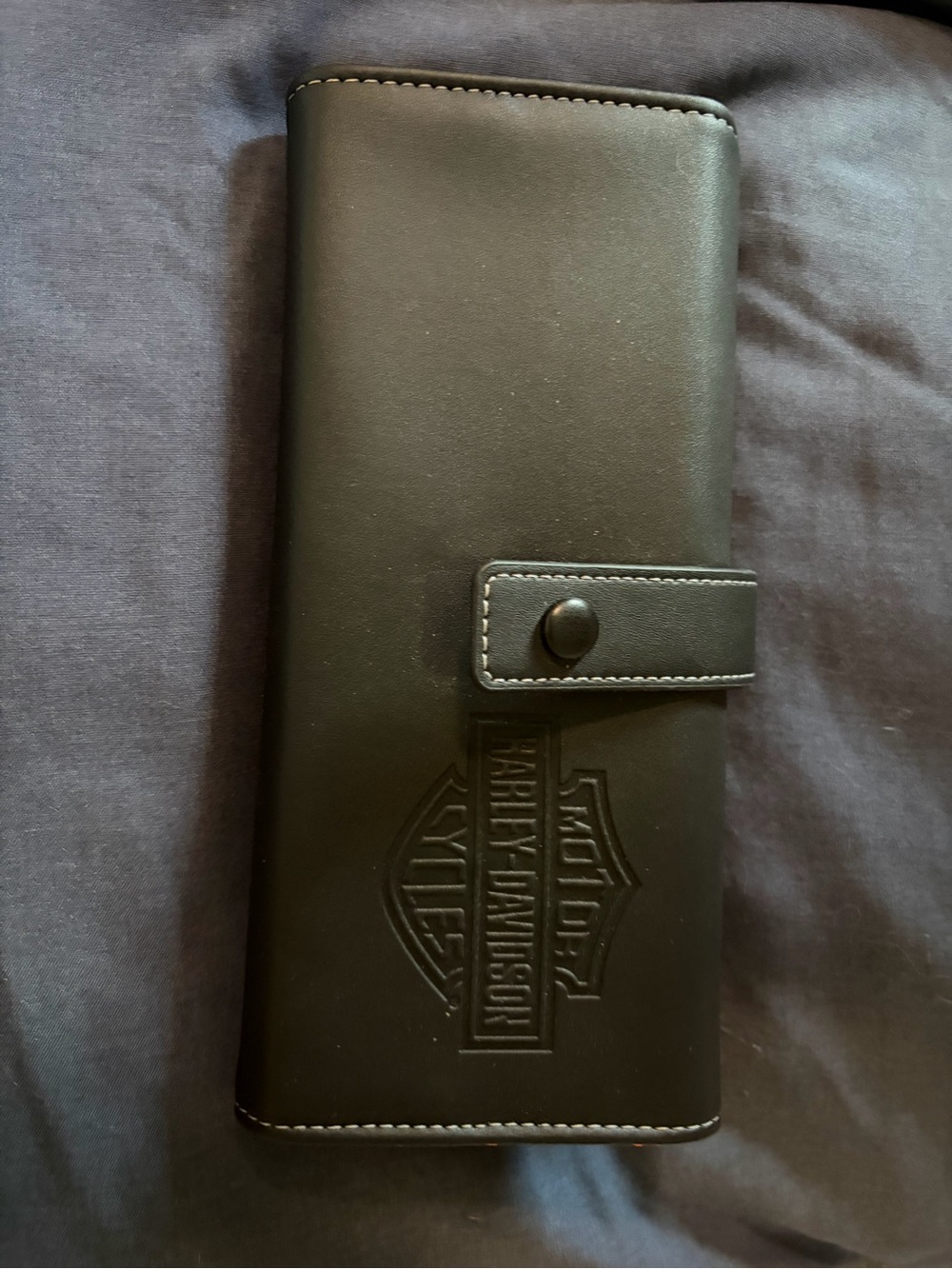 Harley-Davidson Black Leather Long Tri-Fold Wallet with Snap